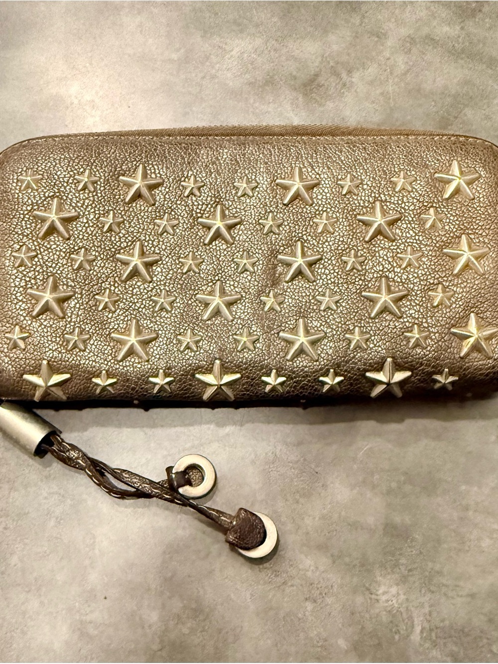 Jimmy Choo Bronze Star-Embellished Zip Wallet with Choo Charm Zipper Pull - Picture 8 of 10